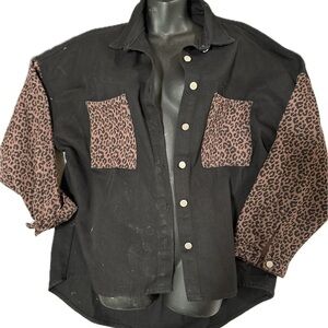 Black and Leopard Print Jean Jacket